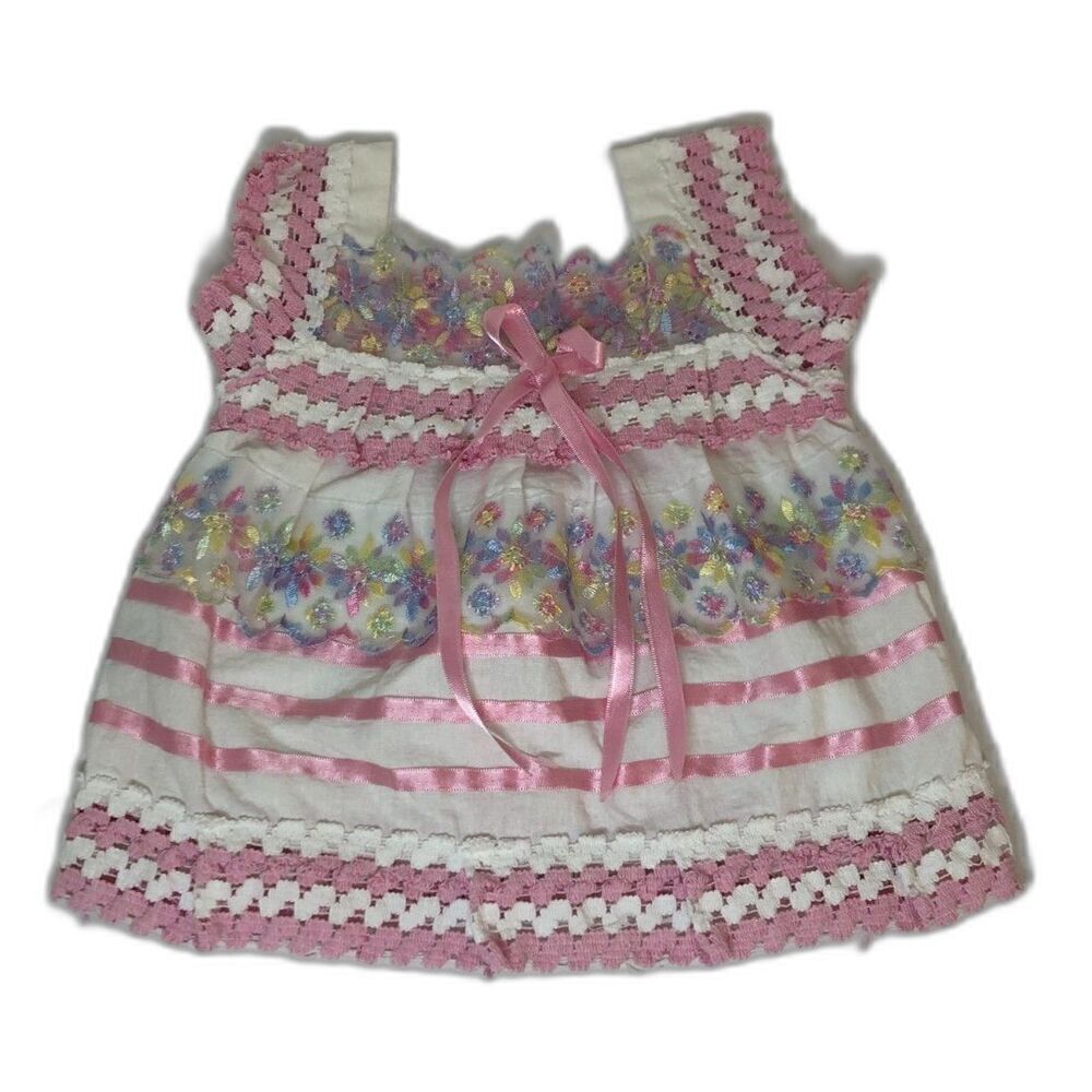 Handmade Baby Girls Dress Top Size 2 Pink White Multicolor Coquette Barbie